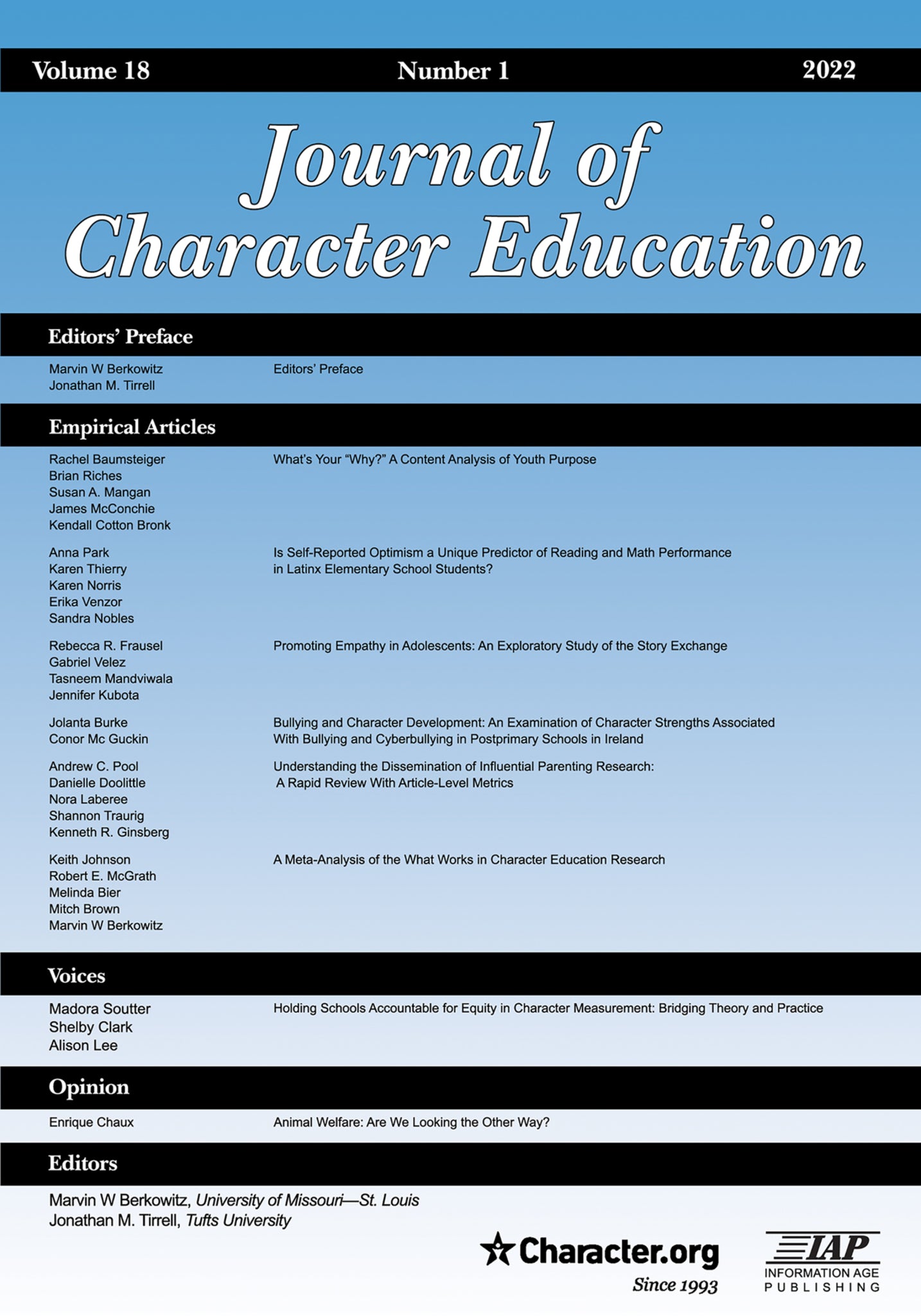 Journal of Character Education Vol 18 Issue 1